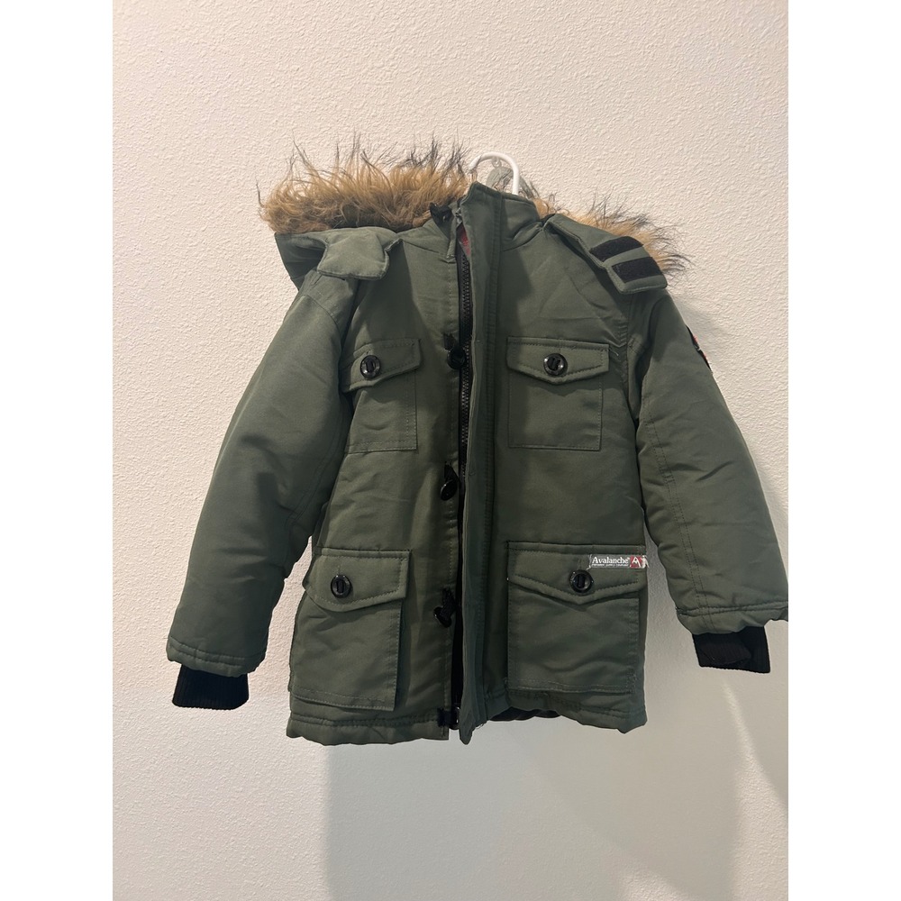 Kids Avalanche Outdoor Gear Insulated‎ Winter Parka Jacket Green Fur Hood Size 5